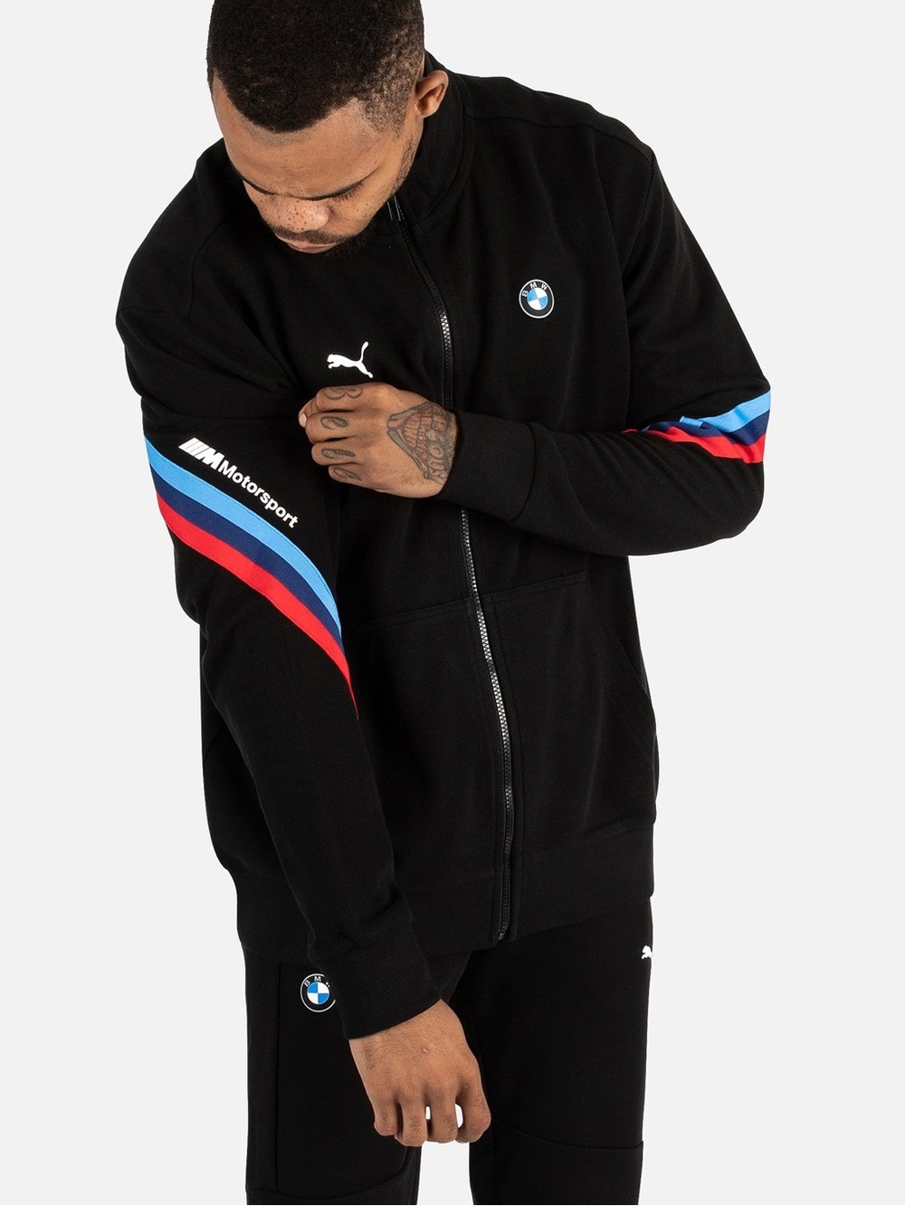Puma BMW M Motorsport Full Zip Track Jacket Mens S Black Racing Stripe